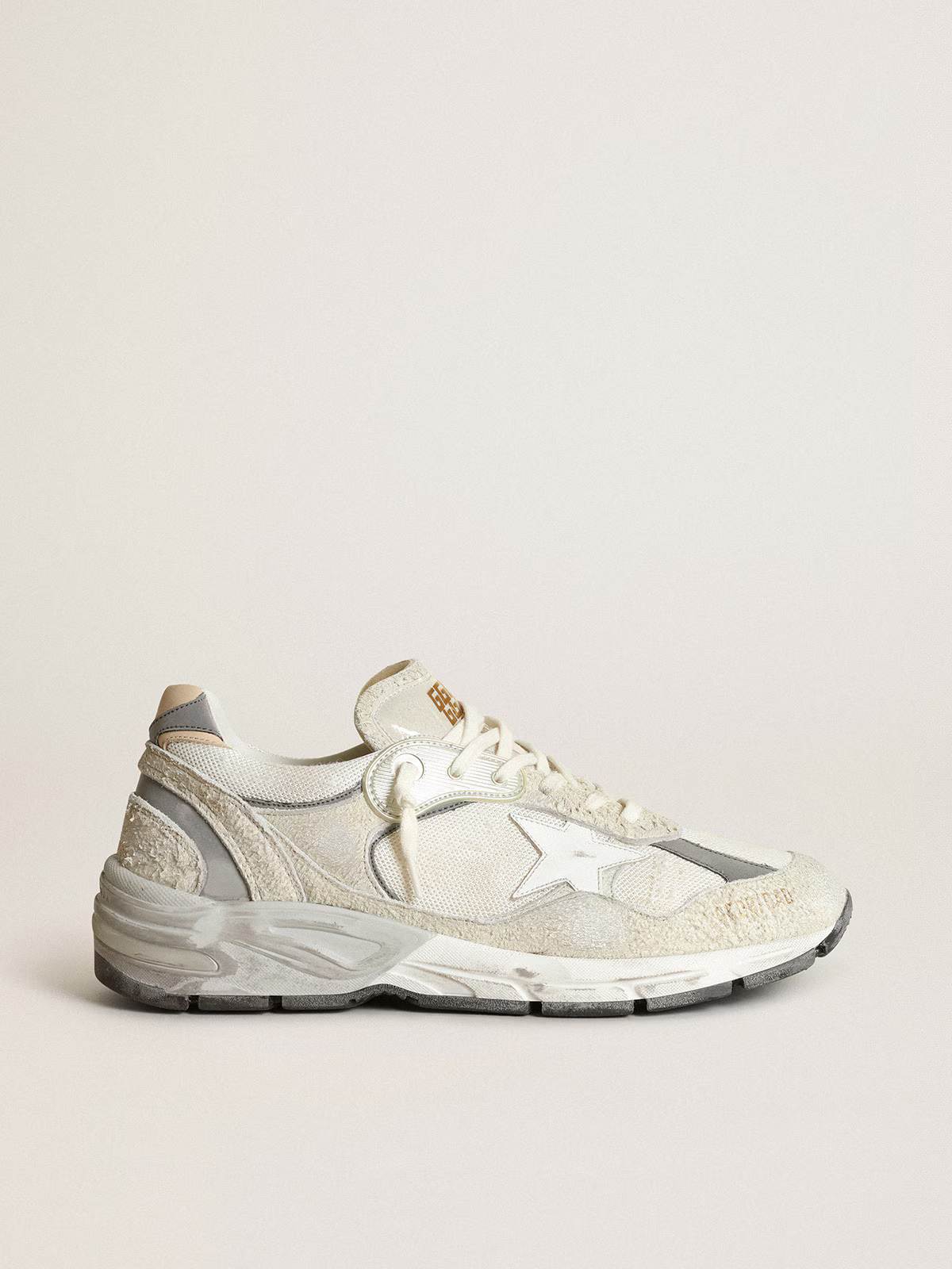 Golden Goose Running Sole Sneaker in White with Distressed Details