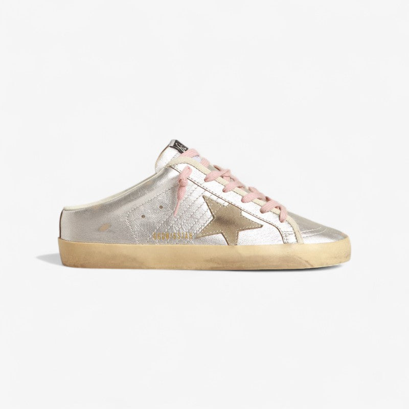 Golden Goose Slide Super-Star Sneaker in Silver and Pink