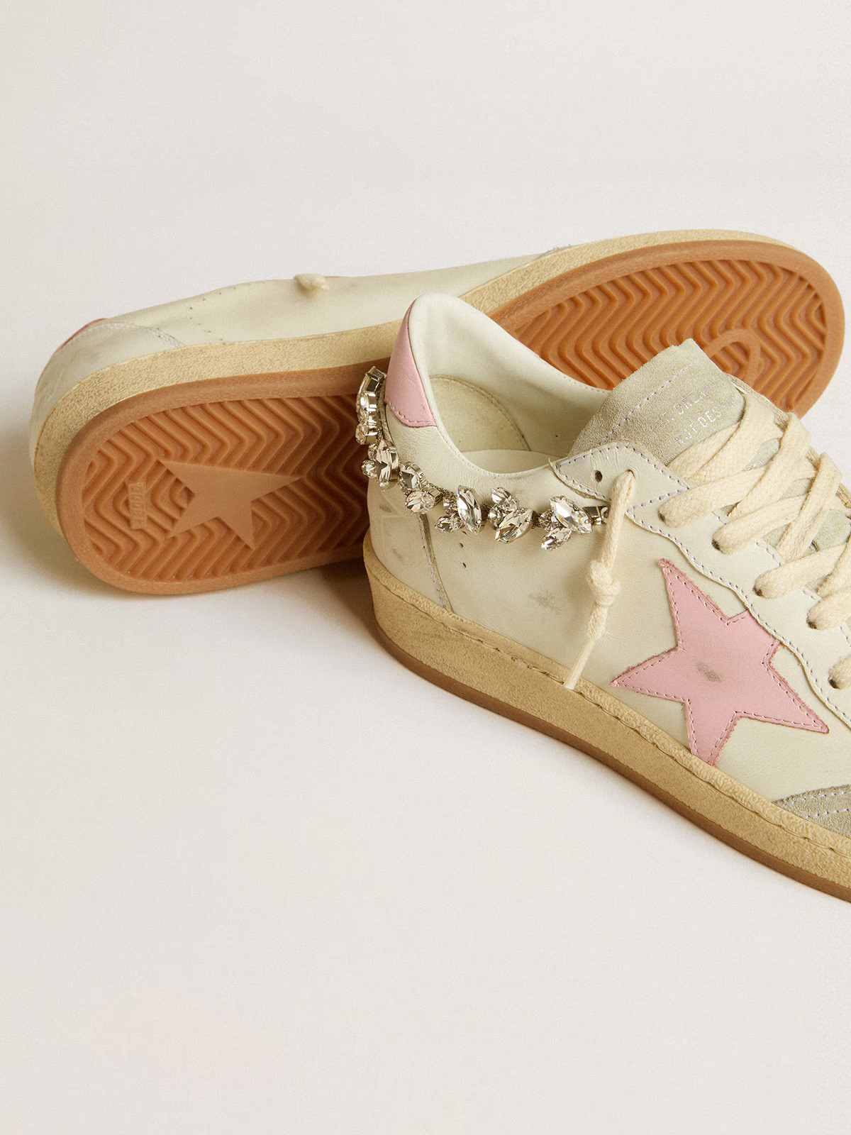 Golden Goose Stardan Sneaker with Pink Star and Crystal Chain