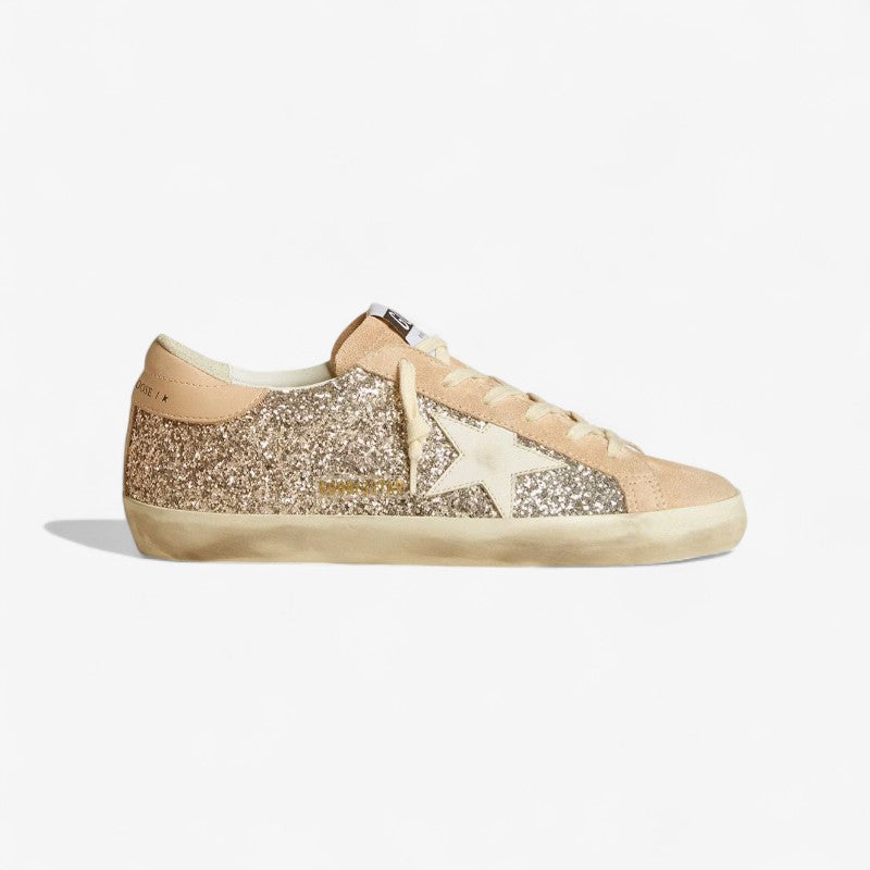 Golden Goose Super-Star – Gold Glitter & Beige Suede