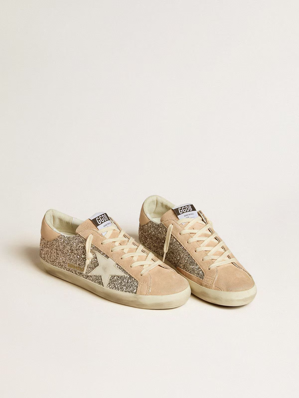 Golden Goose Super-Star – Gold Glitter & Beige Suede