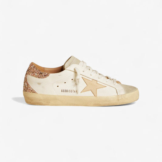 Golden Goose Superstar – White Leather with Pink Glitter Heel