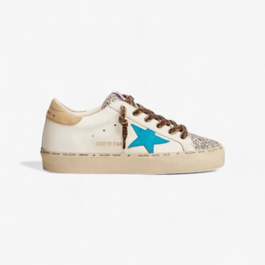 Hi Star Ltd Sneakers With Silver Glitter Tongue And Cyan-blue Suede Star
