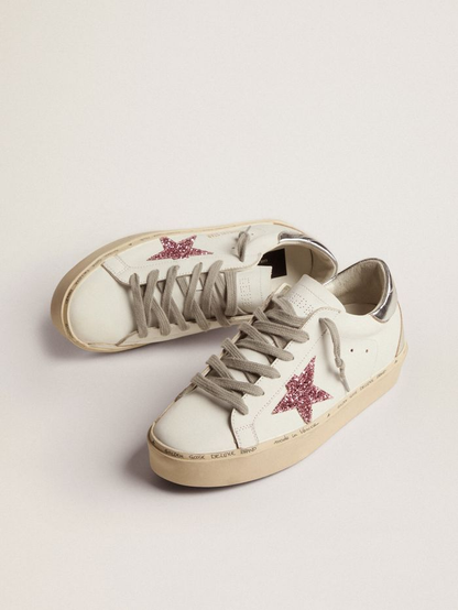 Hi Star Sneakers With Silver Laminated Leather Heel Tab And Pink Glitter Star