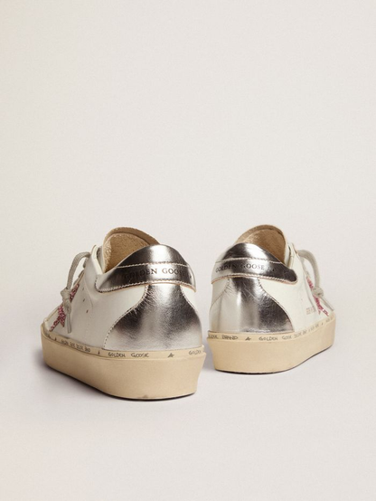Hi Star Sneakers With Silver Laminated Leather Heel Tab And Pink Glitter Star
