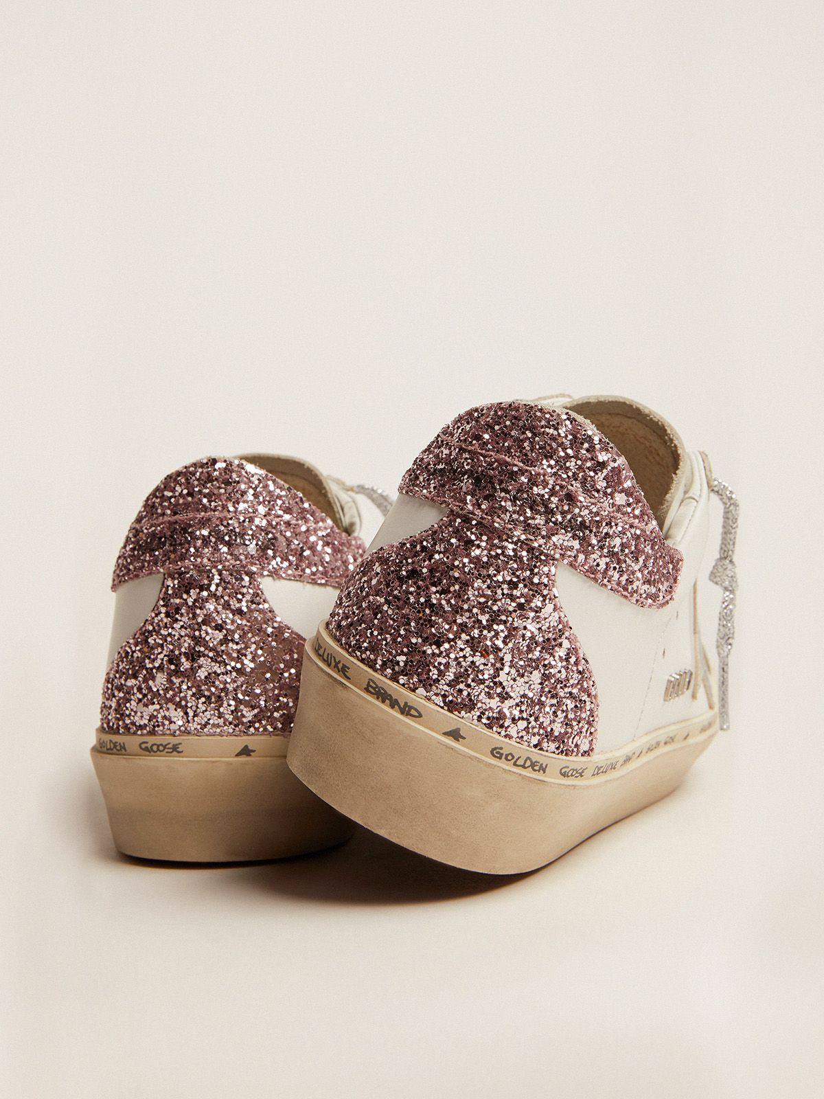 Hi Star Sneakers With Silver Laminated Leather Star And Quartz-pink Glitter Heel Tab
