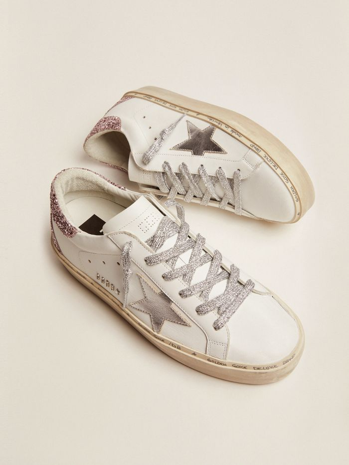 Hi Star Sneakers With Silver Laminated Leather Star And Quartz-pink Glitter Heel Tab