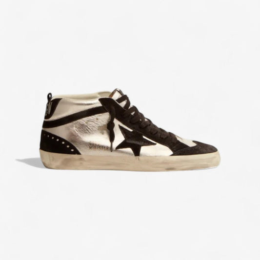 Mid Star Ltd Sneakers In Silver Laminated Leather And Black Suede