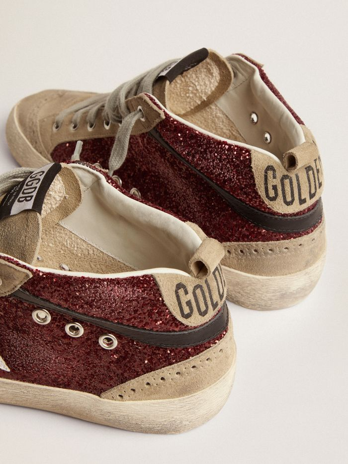 Mid Star Sneakers In Burgundy Glitter With Dove-gray Suede Inserts And White Leather Star