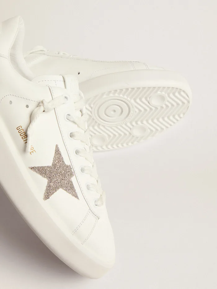 Purestar Sneakers In White Leather With Silver-colored Crystal Star