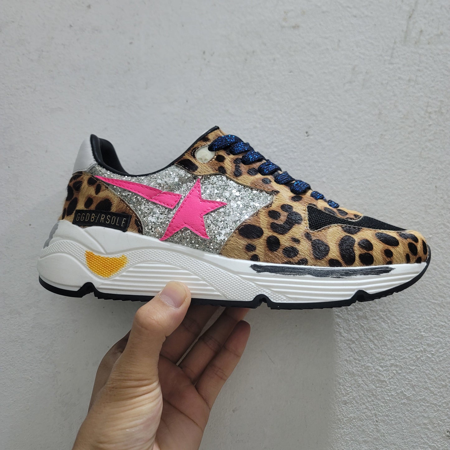 Running Sole Sneakers In Leopard-print Pony Skin With Glitter Inserts