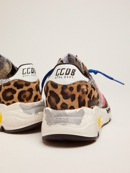 Running Sole Sneakers In Leopard-print Pony Skin With Glitter Inserts