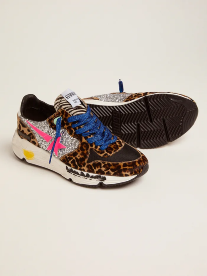 Running Sole Sneakers In Leopard-print Pony Skin With Glitter Inserts
