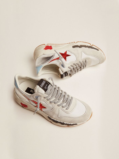 Running Sole Sneakers In Nylon And Suede With Red Laminated Leather Star