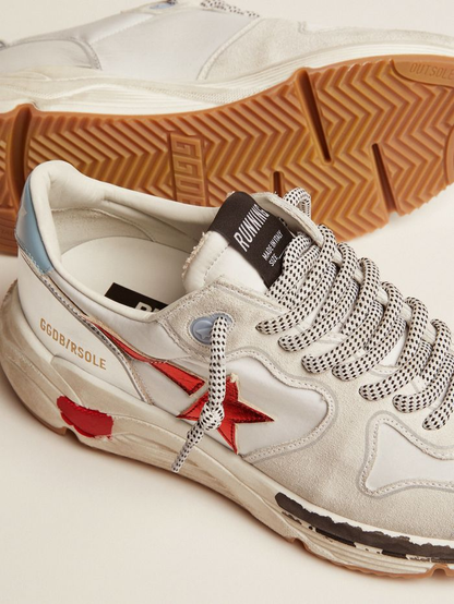 Running Sole Sneakers In Nylon And Suede With Red Laminated Leather Star