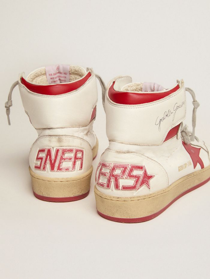 Sky-star Sneakers With Signature On The Ankle And Red Leather Inserts
