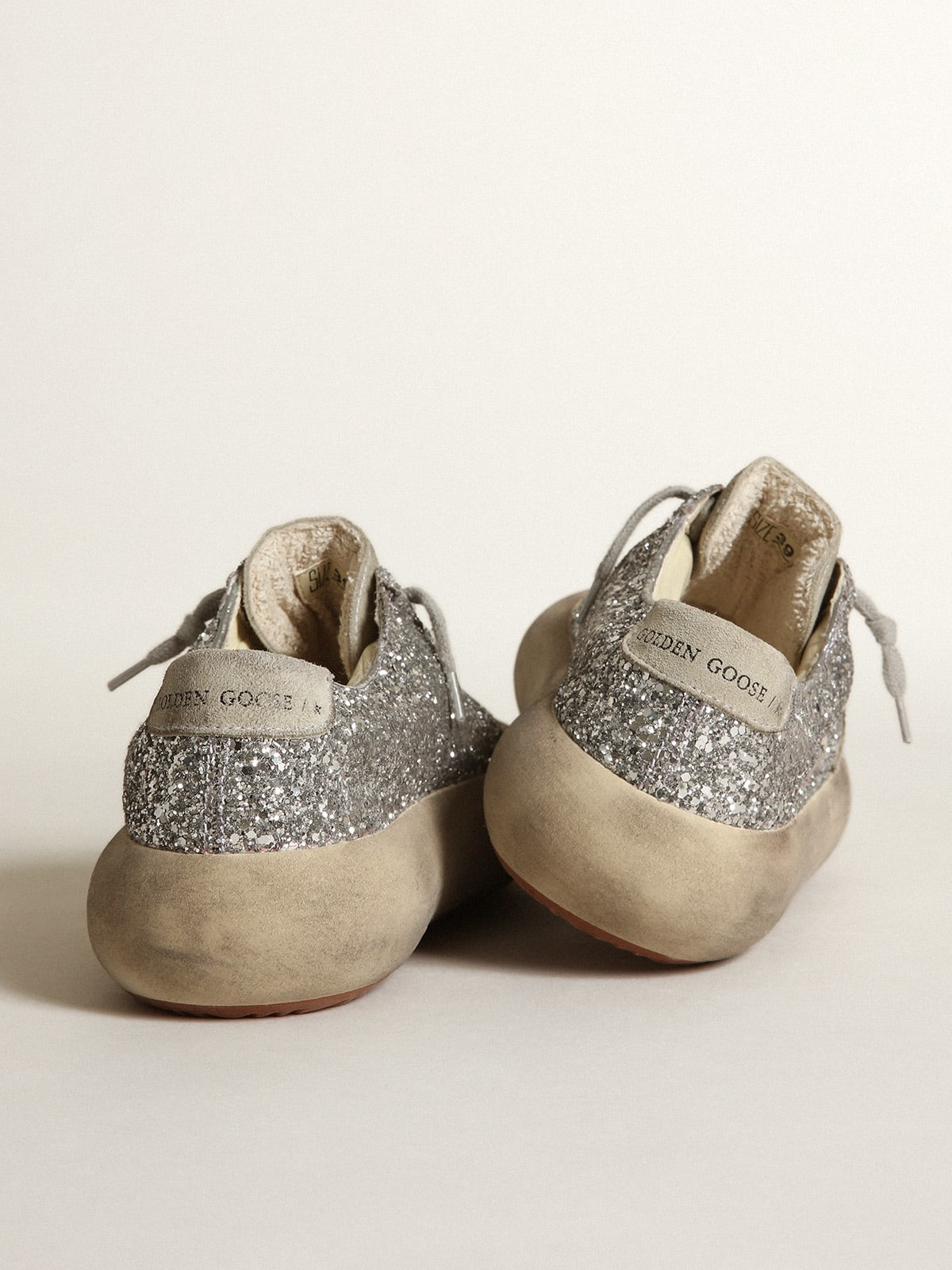 Space-star Shoes In Silver Glitter With Ice-gray Suede Star And Heel Tab