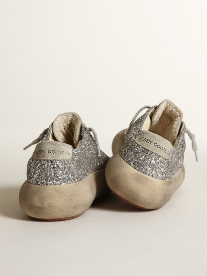 Space-star Shoes In Silver Glitter With Ice-gray Suede Star And Heel Tab