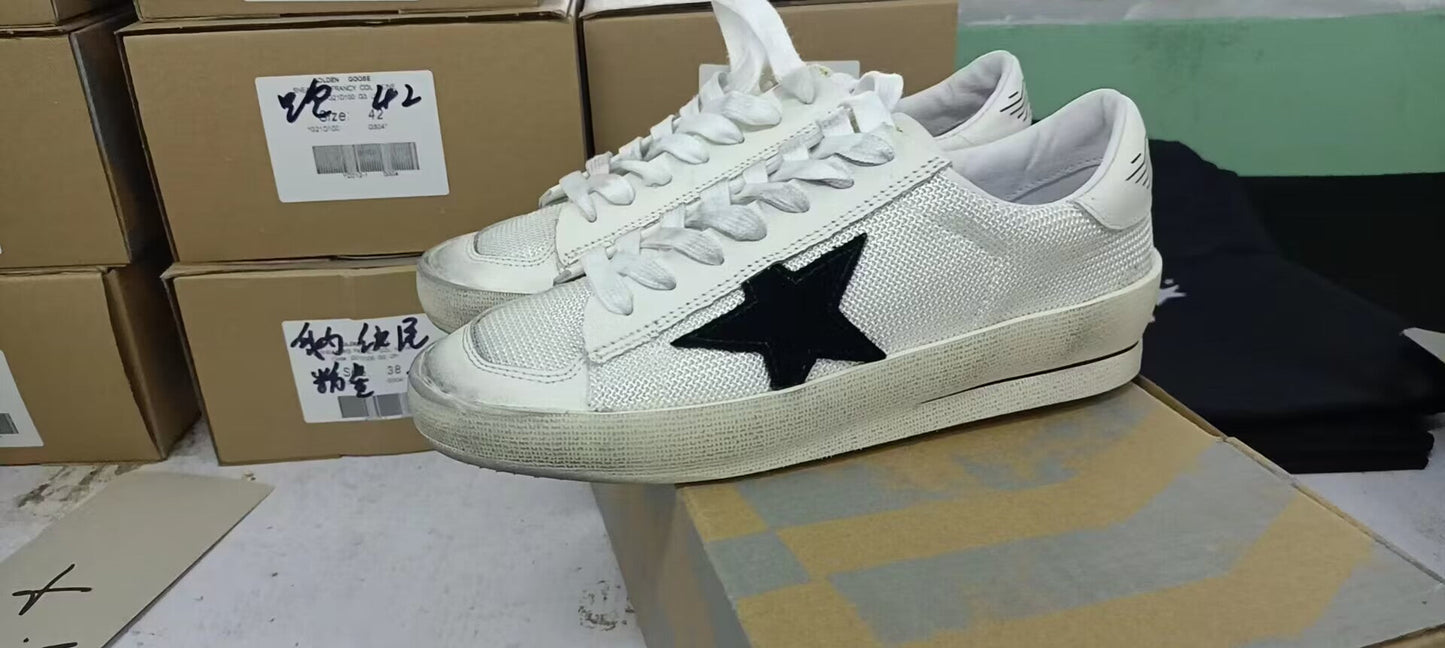 Stardan Sneakers In White Mesh With Black Suede Star And White Leather Heel Tab