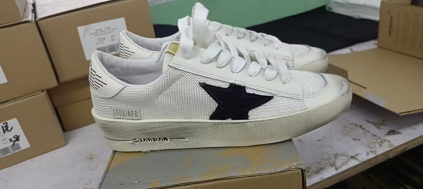 Stardan Sneakers In White Mesh With Black Suede Star And White Leather Heel Tab