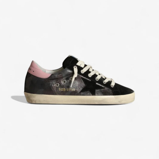 Super-star Ltd Sneakers In Metallic Camouflage Nappa Leather With Black Suede Star And Pink Leather