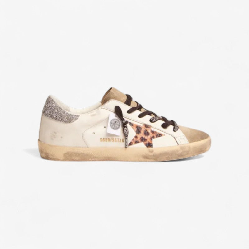 Super-star Ltd Sneakers With Leopard-print Crystal Star And Silver-colored Crystal Heel Tab