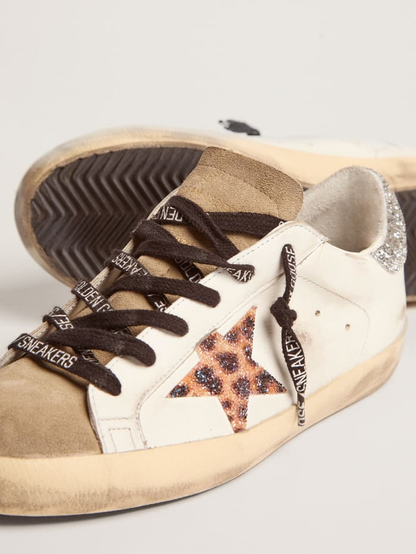 Super-star Ltd Sneakers With Leopard-print Crystal Star And Silver-colored Crystal Heel Tab