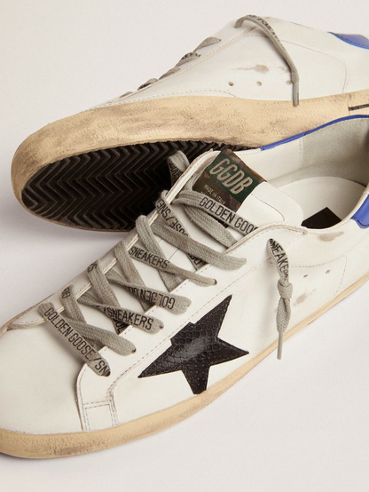 Super-star Sneakers With Black Snake-print Leather Star And Blue Leather Heel Tab