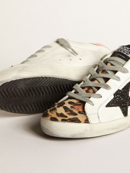 Super-star Sneakers With Leopard-print Insert, Glittery Star And Orange Heel Tab
