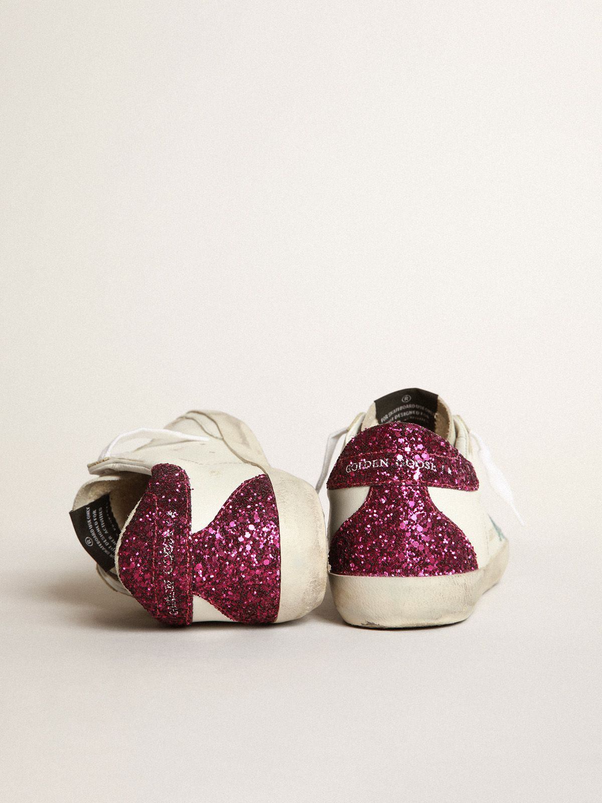 Super-star Sneakers With Light Blue Glitter Star And Purple Glitter Heel Tab