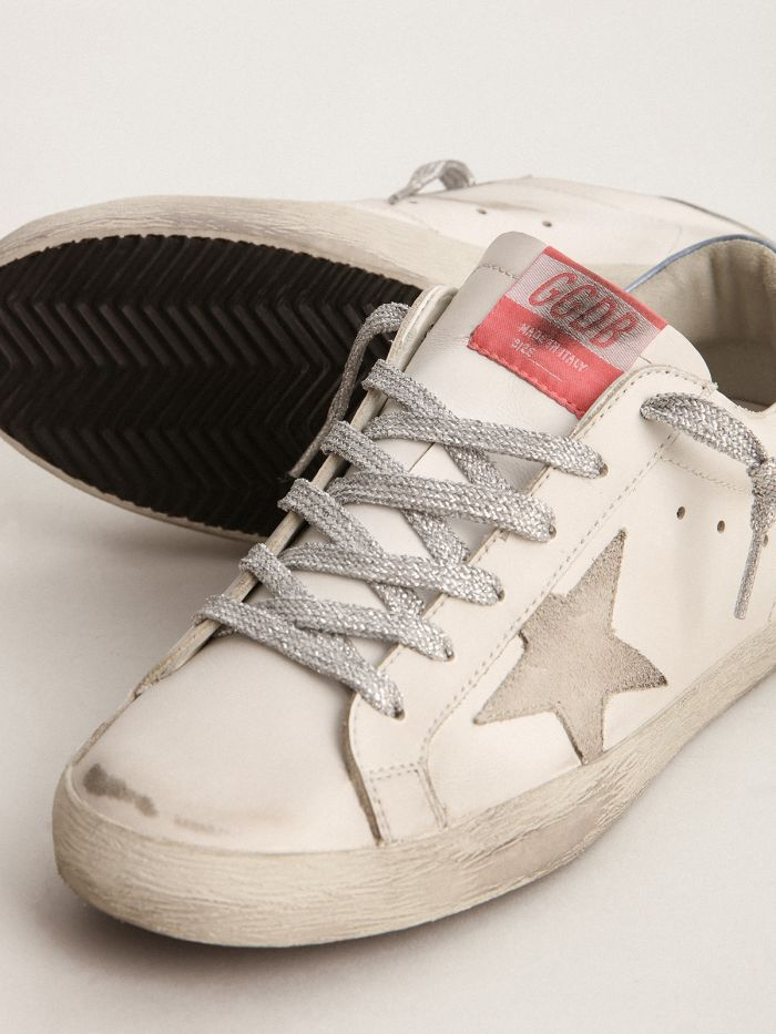 Super-star Sneakers With Sky-blue Laminated Leather Heel Tab And Ice-gray Suede Star
