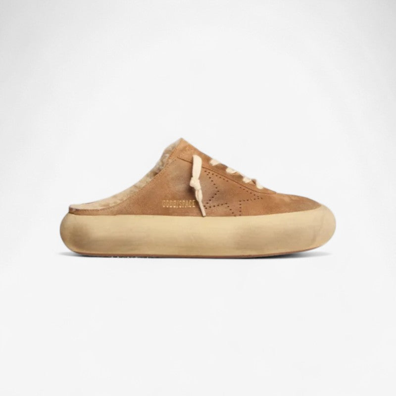 Women's Space-star Sabot Shoes In Tobacco-colored Suede With Shearling Lining