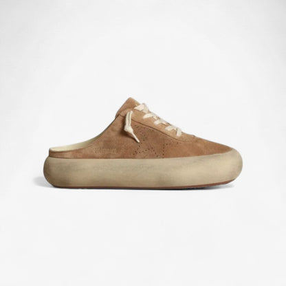 Women's Space-star Sabots In Tobacco-colored Suede With Perforated Star