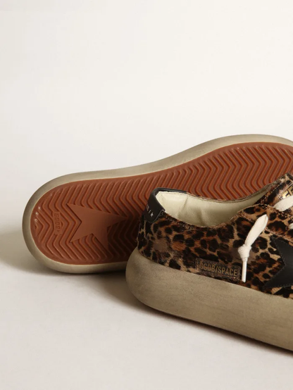 Women's Space-star Shoes In Leopard-print Pony Skin With Black Leather Star And Heel Tab