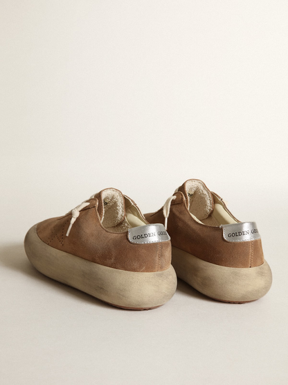 Women's Space-star Shoes In Tobacco-colored Suede With Perforated Star And Silver Metallic Leather