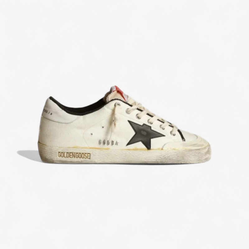 Women’s Super-star Ltd Sneakers In Beige Canvas With Black Leather Star And White Leather Heel Tab