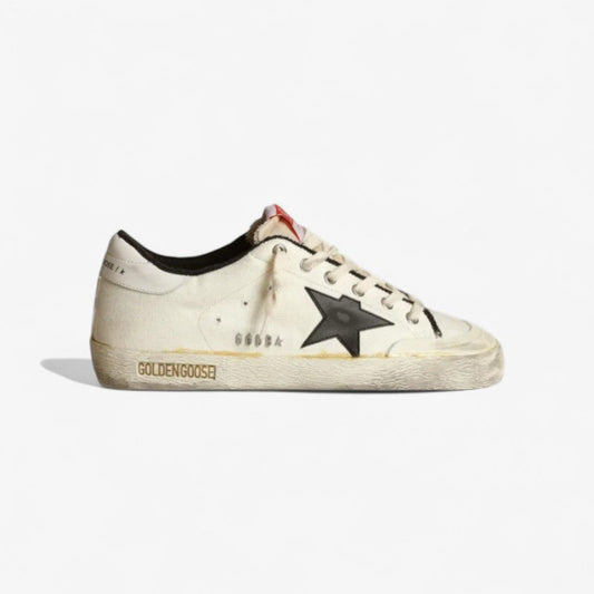 Women’s Super-star Ltd Sneakers In Beige Canvas With Black Leather Star And White Leather Heel Tab