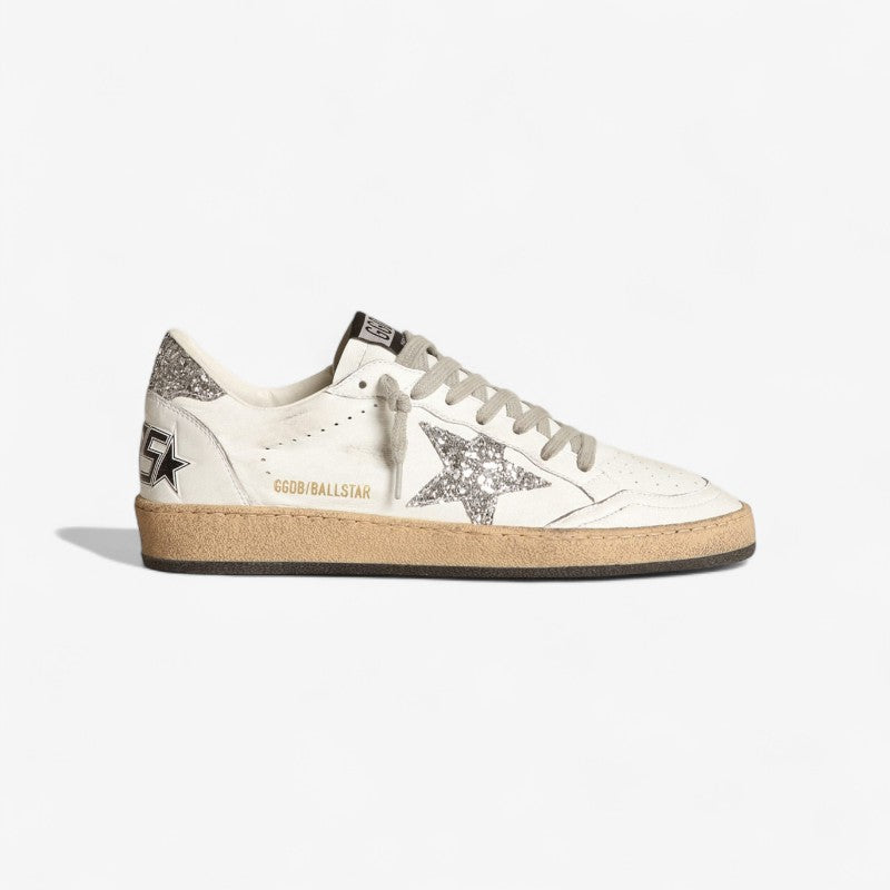 Sneaker Ball Star In Nappa Bianca Con Stella E Talloncino In Glitter Argento