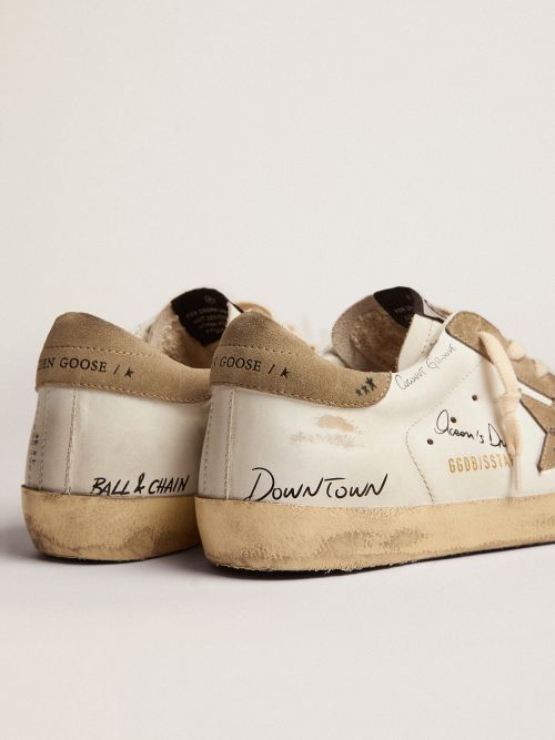 Super-star Sneakers In White Leather With Dove-gray Suede Inserts And All-over Black Lettering