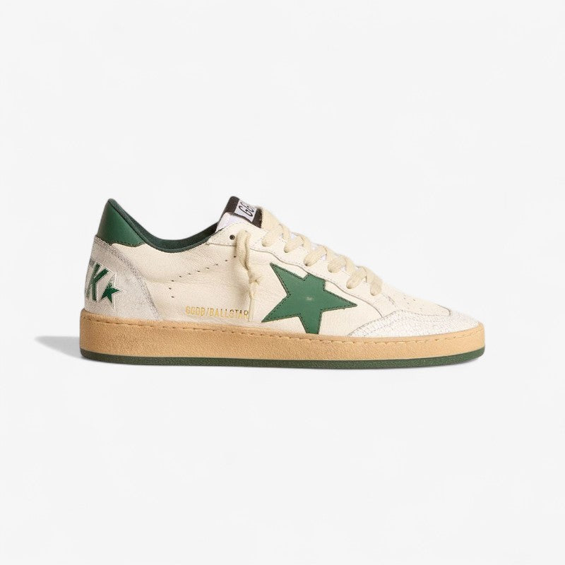 Golden Goose Ball Star Sneaker – White/Green Distressed Suede