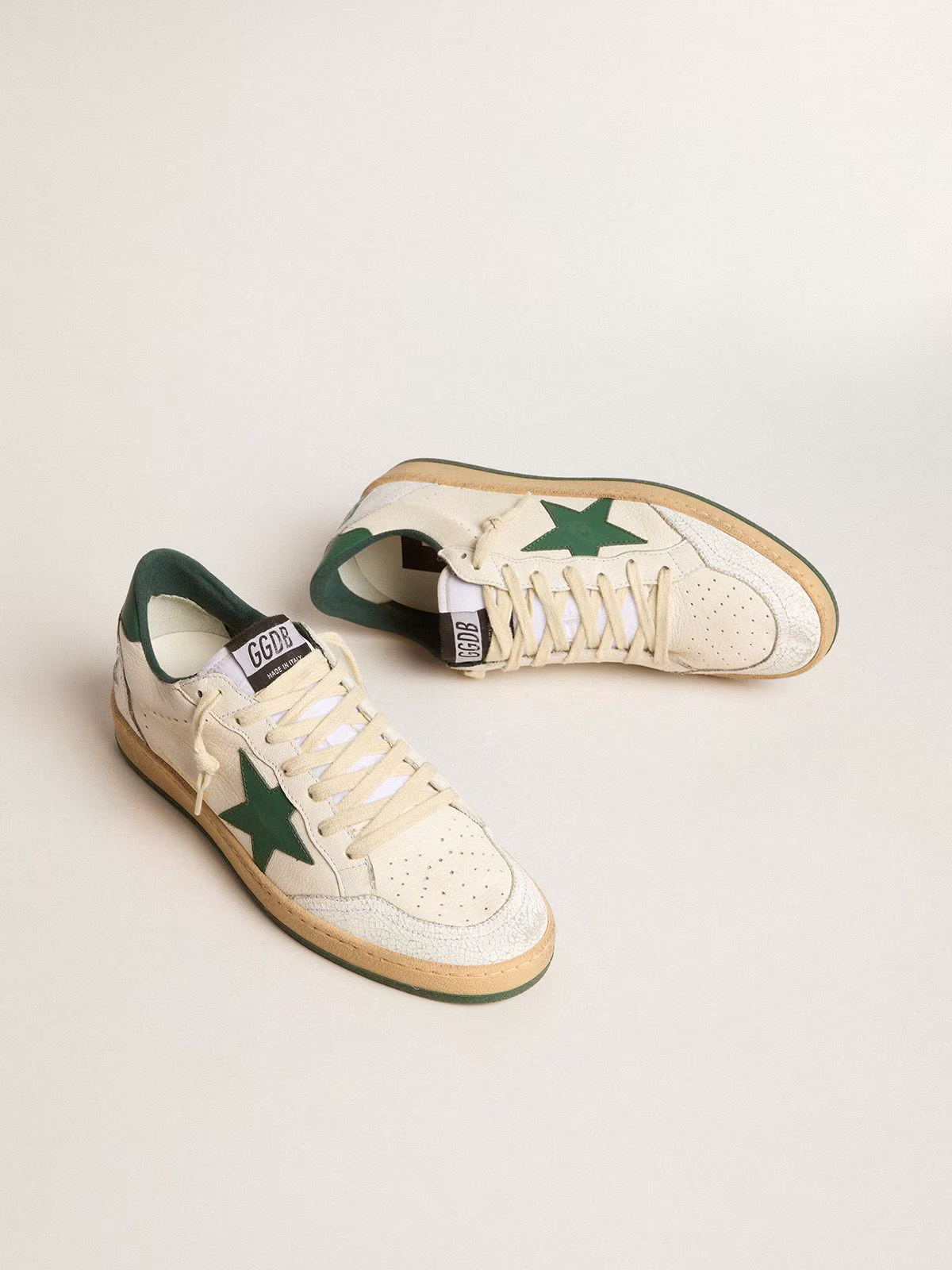 Golden Goose Ball Star Sneaker – White/Green Distressed Suede