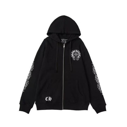 CHROME HEARTS ASYMMETRICAL ZIP HOODIE BLACK