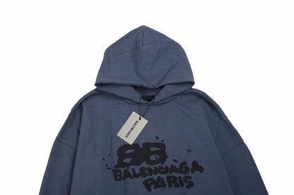 Balenciaga Paris Graffiti Hoodie - Blue