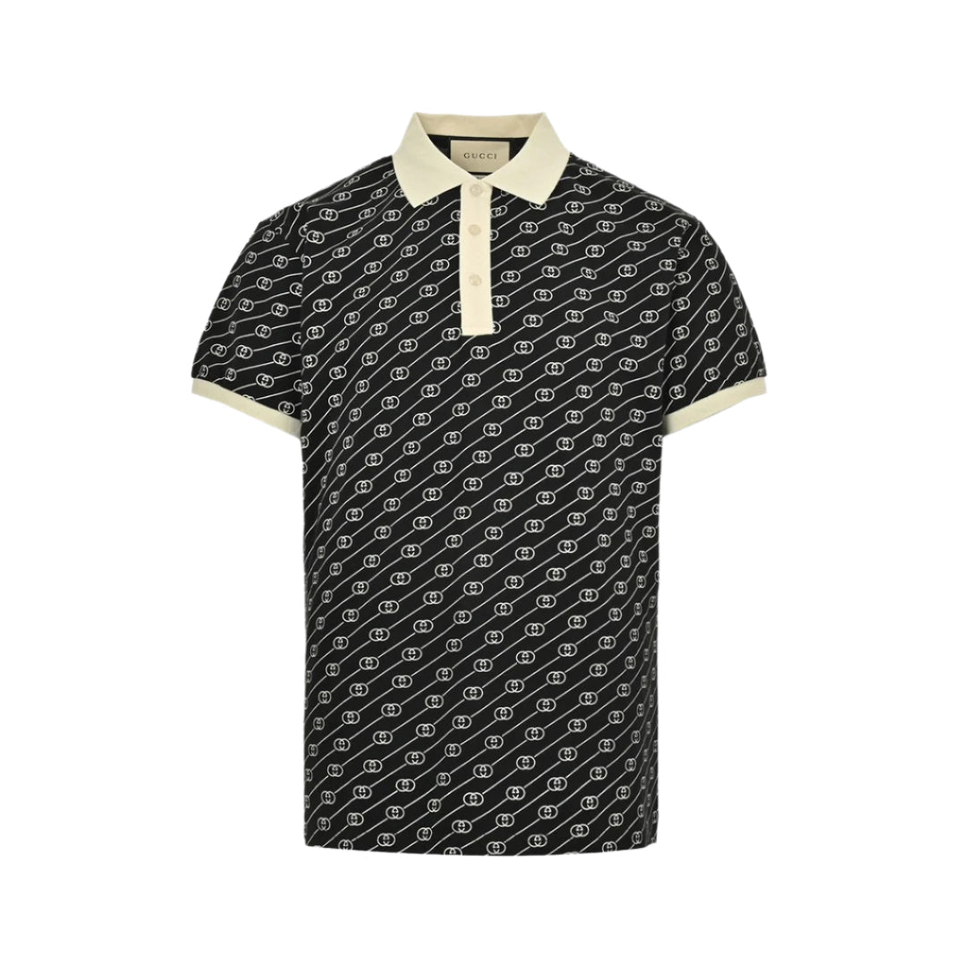 GUCCI GG PATTERN POLO SHIRT BLACK