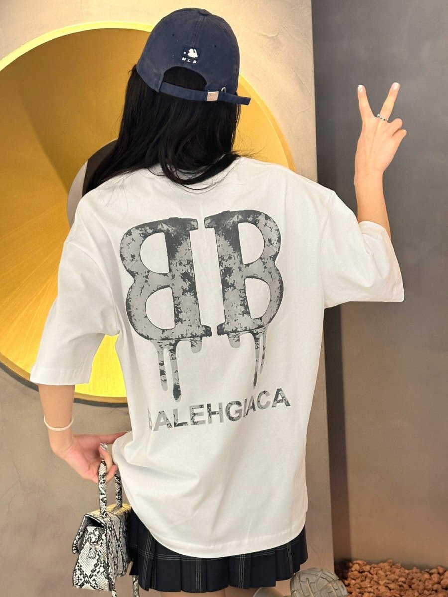 Balenciaga Dripping BB Logo T-Shirt (White)