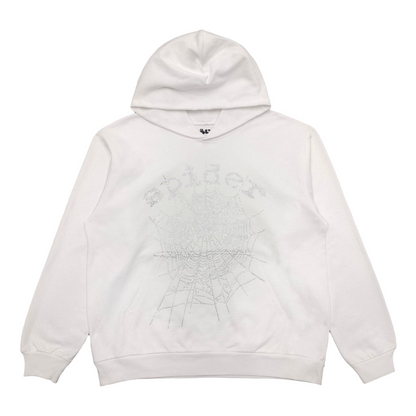SP5DER OG RHINESTONE LOGO HOODIE WHITE