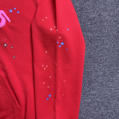 SP5DER WORLDWIDE RED ANGEL NUMBER 555 HOODIE RED
