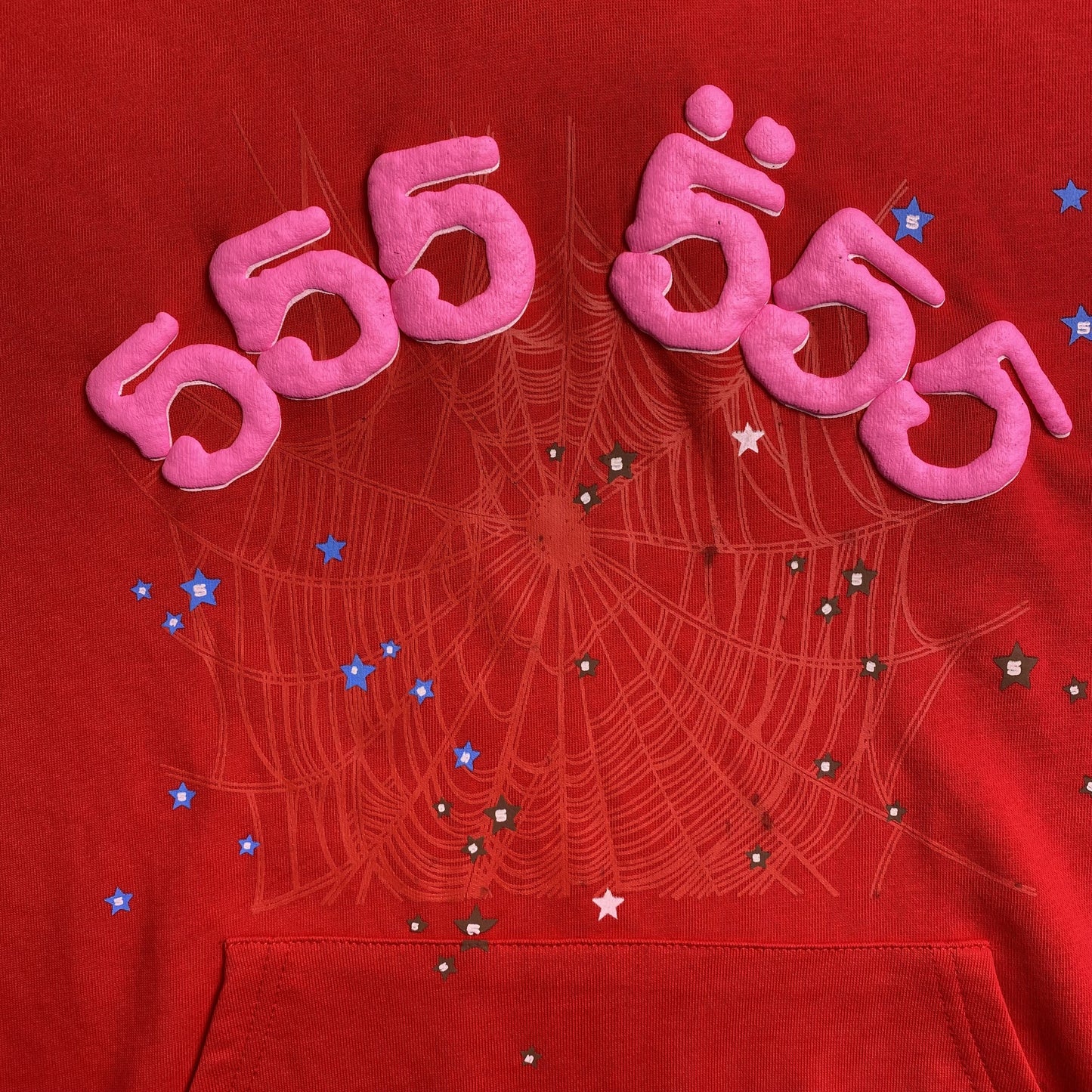 SP5DER WORLDWIDE RED ANGEL NUMBER 555 HOODIE RED