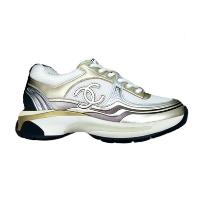 CHANEL CC RUNNERS SNEAKERS WHITE AND GOLD
