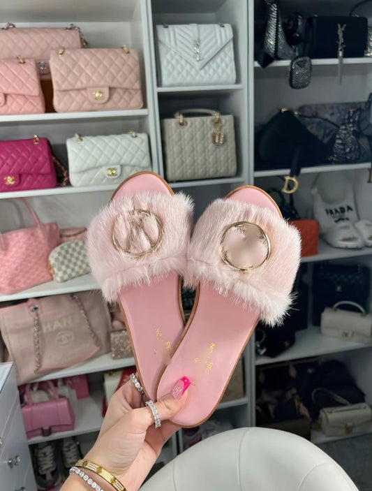 LV Pink fluffy sandals